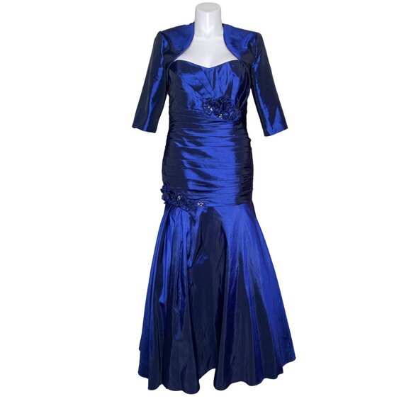 Cameron Blake by Mon Cheri NWT Taffeta Jacket Dress, Sapphire Blue Women's 14 - Picture 3 of 16